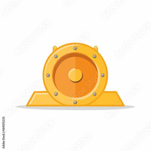 Golden cartoon deep sea diving helmet with rounded window and bolts on base