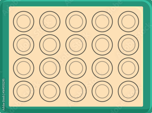 Silicone baking mat featuring perfectly spaced round molds, ideal for preparing uniform cookies and pastries