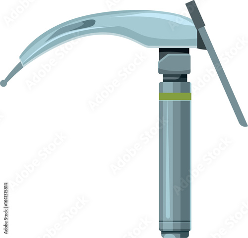 Medical laryngoscope device used for intubation procedures, featuring a handle, light source, and blade
