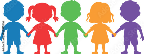 Colorful kids holding hands together unity and friendship