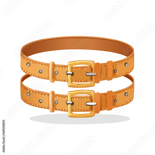 Two leather belts with golden buckles Fashion accessory concept and design element  Waist belt style object for men or women
