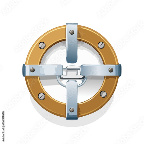 Round Metal Hatch with Bolts and Crossbars, Illustration Style, Maritime Engineering