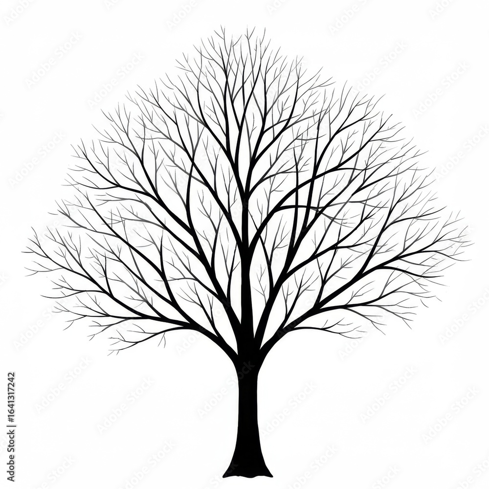 Obraz premium Black Silhouette of a Leafless Tree on White Background