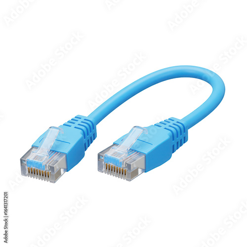3D blue ethernet cable icon, isolated on white, for technology blog graphic