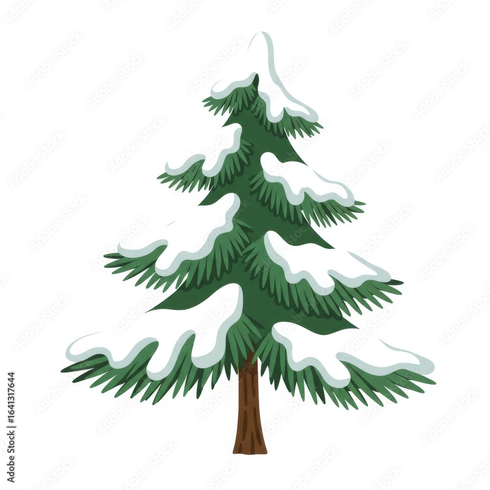 Obraz premium Snow Covered Pine Tree Winter Illustration