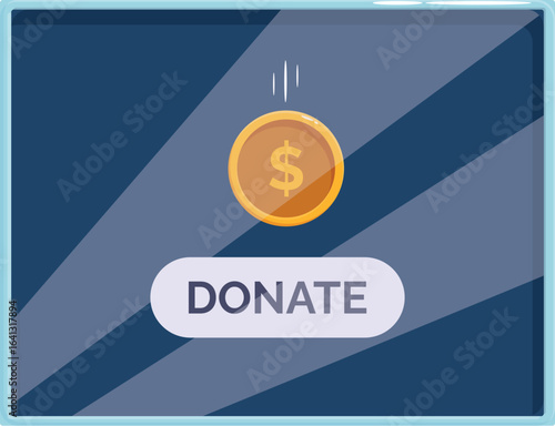 Golden coin dropping into digital donation box, symbolizing online financial contribution