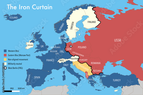 Europe After World War II Map – Iron Curtain and Division Between Eastern and Western Blocs