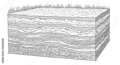 Cross-section of soil layers showing different horizons and composition in earth
