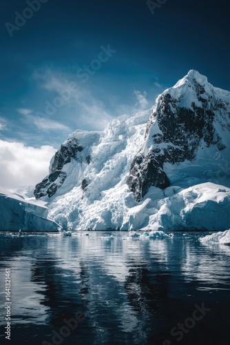 Wallpaper Mural Antarctic mountain range reflecting in still water.  Vast snow-capped peaks rise above a calm, icy sea, mirrored perfectly in the water's surface.  A dramatic, cold landscape Torontodigital.ca