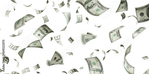 Floating of 100 dollar bill on transparent 