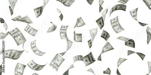 Floating of 100 dollar bill on white
