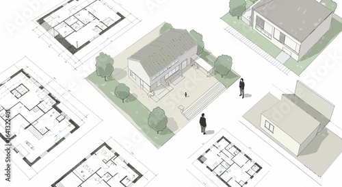 Architectural Visualization: Isometric View of House Plans and 3D Model Design