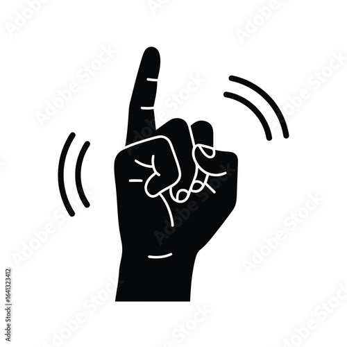 Black silhouette of a hand pointing upwards with the index finger, isolated on white background
