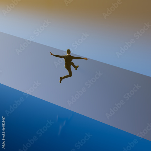 A man jumping over a gap in the floor. Concept for taking risks, courage, the way forward.