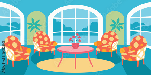 bright sunroom with floral armchairs and tea table