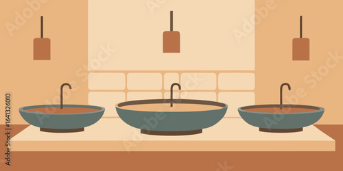 calm spa style bathroom with stone basin sinks