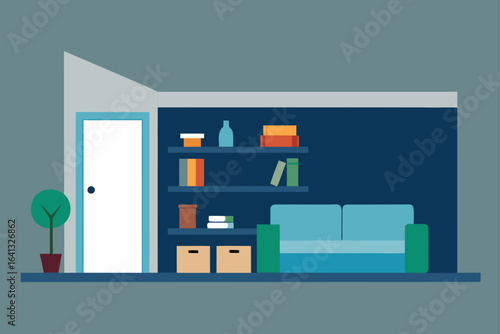 minimalist open plan living area hidden storage