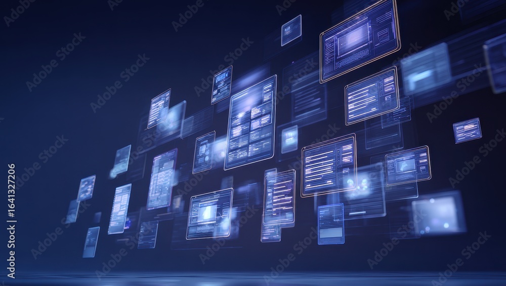 Fototapeta premium Abstract digital interface displays, multiple screens