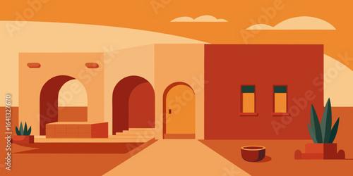 warm desert villa interior with earthy plaster walls