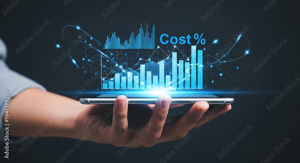 Fototapeta premium Blue financial charts displayed on smartphone data visualization