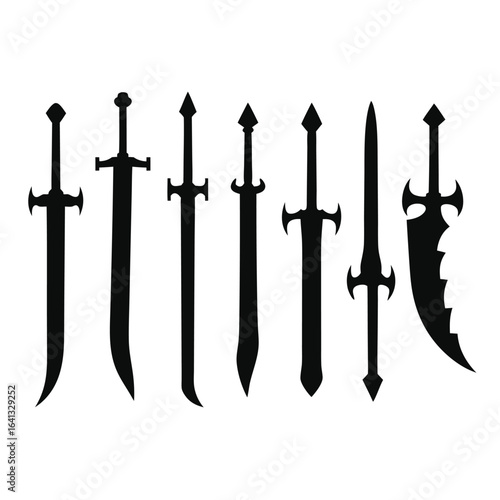 Collection of diverse sword silhouettes on white background 4