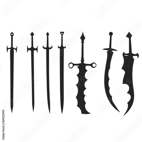Collection of diverse sword silhouettes on white background 6