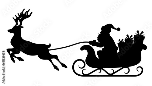 Santa with reindeer silhouette vector illustration