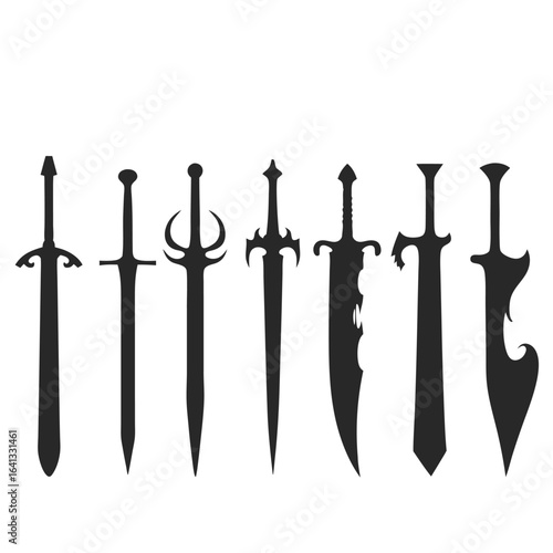 Collection of eight fantasy sword silhouettes weapon