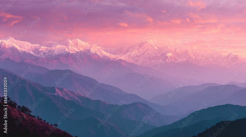 Obraz premium Pink Himalayan Sunrise Layers of Majestic Mountains