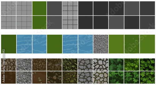 Variety of Textured Game Asset Tiles for Game Development and Design Purposes