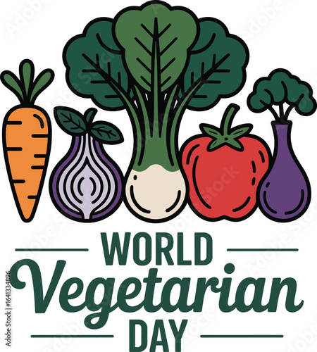 Colorful vector illustration celebrating world vegetarian day with various fresh vegetables