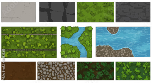 Collection of Overhead Game Map Tiles for RPGs and Strategy Games Illustrations