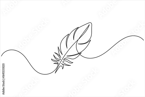 Feather continuous one line drawing minimalist style on white background
