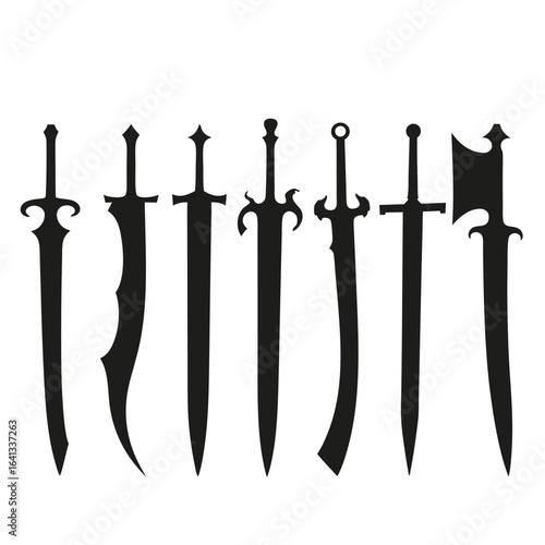 Collection of Seven Black Sword Silhouettes weapon 1