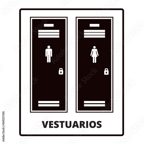 Men and women vestuarios sign on a white background (trad. changing room)