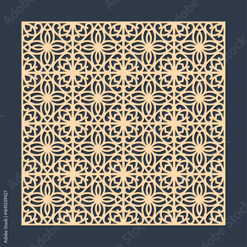 Geometric ornamental laser cut panel with floral pattern