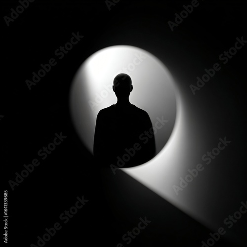 Silhouette of a Person with Circular Spotlight
