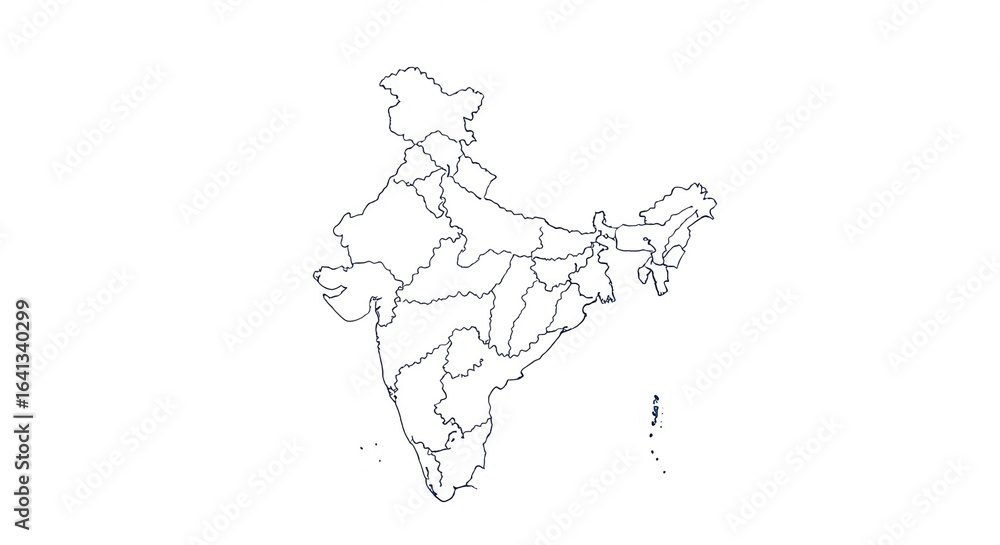 Fototapeta premium India Map Outline with States and Union Territories on White Background