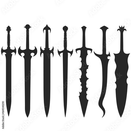 Collection of Seven Fantasy Swords Silhouettes weapon