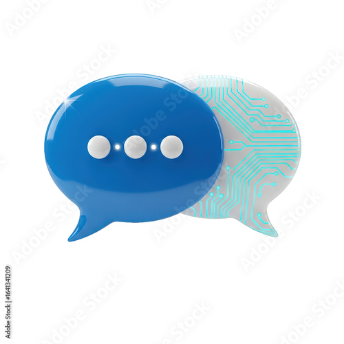 3d icon of digital communication chat bubbles with circuit board pattern isolated on transparent background