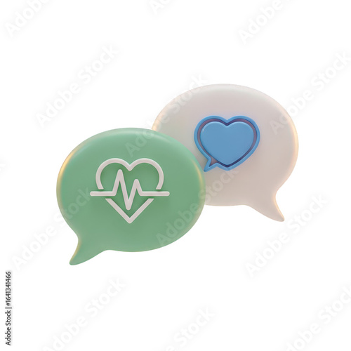3d icon of heartbeat and heart symbol in chat bubbles isolated on transparent background