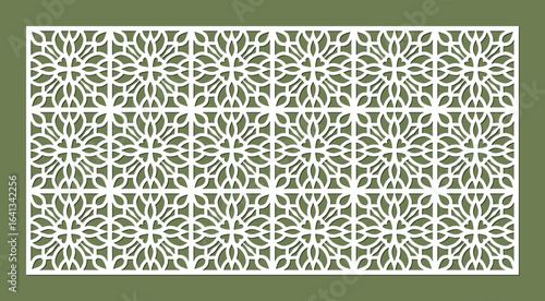 Decorative white laser cut screen with repeating geometric floral pattern isolated on vector