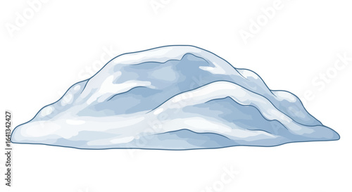 A cartoonstyle snow pile features shades of white and blue suggesting a cold and wintery scene