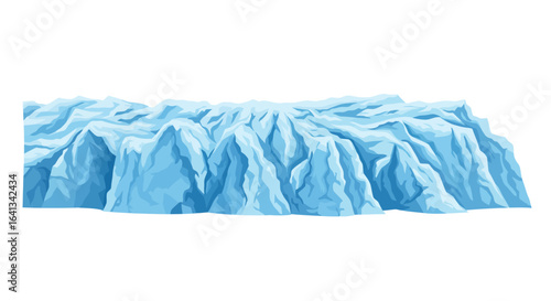 A cartoonstyle representation of an icy mountain range with shades of blue and white suggesting snow and ice cover