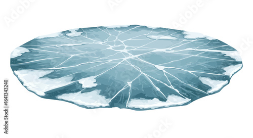 An ice floe with visible cracks is depicted The piece shows variations in texture and color