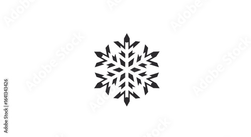 Black geometric snowflake centered on a plain white background