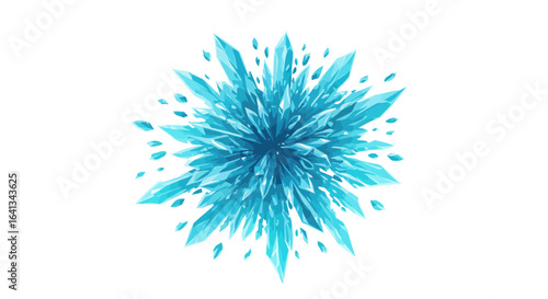 Cluster of blue jagged crystals radiates from a central point on a white background