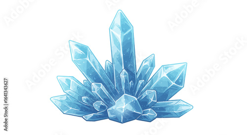 Cluster of stylized blue translucent crystals with sharp facets and sparkling details