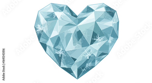 Faceted blue heart with snowflakes a crystalline gem