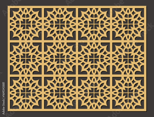 Geometric laser cut panel with intricate floral pattern, decorative screen, architectural element, modern design, cnc cutting template vector